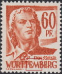 Germany Wuerttemberg postage stamp error: Letters E and M in WÜRTTEMBERG connected.