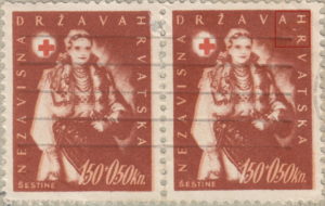 Croatia 1942 Red Cross stamp error comma between H and R