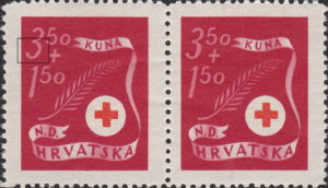 Croatia 1944 Red Cross stamp error numeral 3 deformed