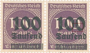 Germany 1923 inflation postage stamp overprint flaw