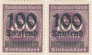 Germany Reich inflation postage stamp overprint flaw