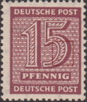 Germany Soviet occupation zone West Saxony stamp plate flaw White dots in numeral 5 missing.