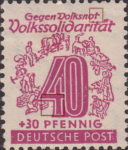 Germany Soviet occupation zone West Saxony stamp plate flaw Dot below horizontal line of numeral 4, letter t in Volksnot bent downwards. 