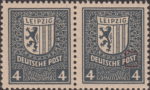 Germany Soviet occupation zone West Saxony stamp plate flaw Letter S in POST indented at the bottom, white line below broken.
