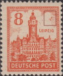 Germany Soviet occupation zone West Saxony stamp plate flaw Colored spots on the clouds right from the tower.