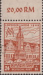Germany Soviet occupation zone West Saxony stamp plate flaw Vertical line outside left frame in height of roof windows.