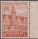 Germany Soviet occupation zone West Saxony stamp plate flaw Colored spot on the right fold of the second umbrella from the right.