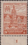 Germany Soviet occupation zone West Saxony stamp plate flaw Line below the 3rd and the 4th window to the right from the tower broken.