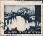 NDH Croatia postage stamp Plitvice error spot on letter S in NAZAVISNA