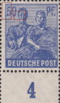 Allied occupation of Germany postage stamp error Numeral 5 in denomination value connected to left frame, colored spots on man's face