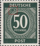 Allied occupation of Germany Numerals postage stamp error Ornament below letters D and E in DEUTSCHE partially missing