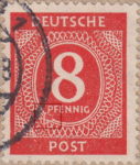 Allied occupation of Germany Numerals postage stamp error Broken oval frame and colored spot below letter P in PFENNIG