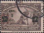 Kingdom of Yugoslavia provisional issue overprint error Large incision to the left side of the left canceling block