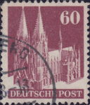 Germany 1948 Cologne Cathedral postage stamp plate flaw Upper left corner of inscription frame damaged, an indentation in the bottom frame below the second letter E in DEUTSCHE
