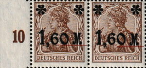 Germania postage stamp overprint error m standing lower