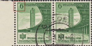 Germany 1938 Breslau Games postage stamp plate flaw hatching missing