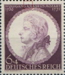Germany 1941 Wolfgang Amadeus Mozart postage stamp plate flaw colored spot above letter A