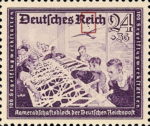 Germany 1944 postal employee fund postage stamp plate flaw Three dots below letter e in Reich