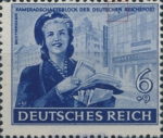 Germany 1944 postal employee fund postage stamp plate flaw dot below letters E and N in DEUTSCHEN