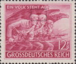 Germany 1945 People's army postage stamp plate flaw Colored smudge between heads of the man in the center and the man on the left