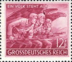 Germany 1945 People's army postage stamp plate flaw Dark colored spot above the head of the man in the center