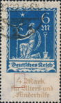 Germany 1922 charity stamp plate error Vertical stroke of numeral 4 short