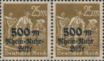 Germany 1923 postage stamp Rhein Rhur Hilfe overprint Hypen after Rhur missing
