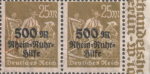 Germany 1923 postage stamp Rhein Rhur Hilfe overprint Letter R in Rhein damaged on top