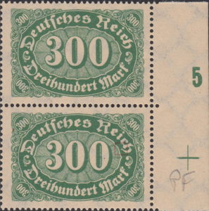 Germany 1922 postage stamp plate flaw Letter e in Reich prolonged at the bottom