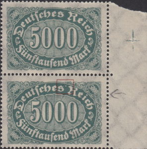 Germany 1922 postage stamp plate flaw White spot between Deutsches and Reich