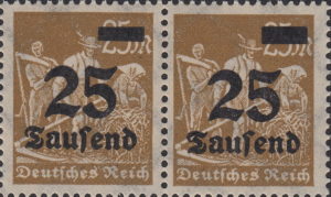 Germany 1923 postage stamp overprint flaw thin canceling bar