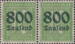 Germany 1923 postage stamp overprint flaw 8 flat to the left