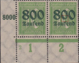 Germany 1923 postage stamp overprint flaw incision in zero