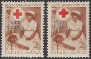 Zone B STT VUJA overprint Red Cross stamp error
