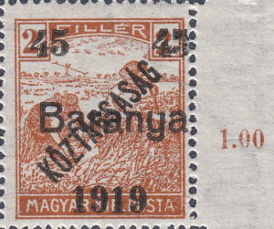 Serbia Hungary 1919 Baranya postage stamp overprint error 5 deformed