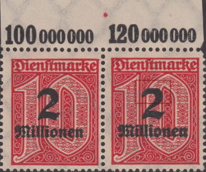 Germany 1923 official stamp overprint error 2 flat on top