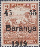 Baranya 1919 postage stamp overprint flaw missing 5