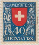 Switzerland 1922 Pro Juventute postage 40 stamp plate flaw white spot below hand