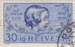 Switzerland 1937 Pro Juventute postage stamp error blue line