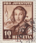 Switzerland 1942 Pro Juventute postage stamp plate flaw line between EL