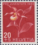 Switzerland 1943 Pro Juventute postage stamp flaw scratch next to leaf
