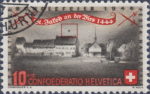 Switzerland 1944 Pro Patria postage stamp flaw spot above building
