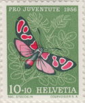 Switzerland 1956 Pro Juventute butterfly postage stamp plate flaw red spots on wing