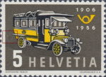 Switzerland 1956 post bus postage stamp retouching bus left border
