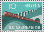 Switzerland 1957 Gotthard railway postage stamp retouching