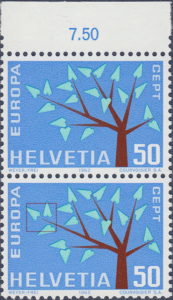 Switzerland 1962 Europa stamp plate flaw short branch