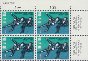 Switzerland 1965 figure skating postage stamp plate flaw finger