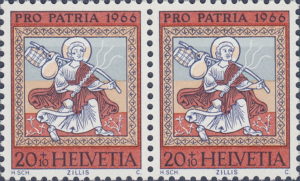 Switzerland 1966 Pro Patria postage stamp flaw blue dot on Joseph face