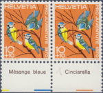Switzerland 1970 Pro Juventute birds postage stamp plate flaw white dot blue head