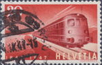 Switzerland 1947 train postage stamp cables missing